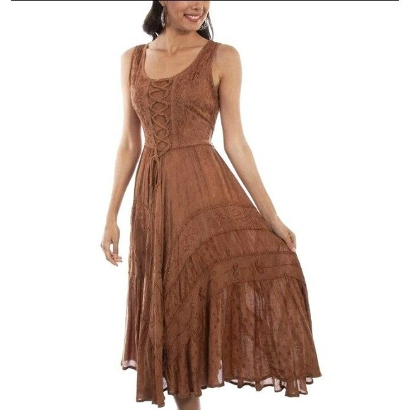 Scully Ladies Lace-Up Front Beige Sleeveless Midi Dress Size XL HC118-BEI